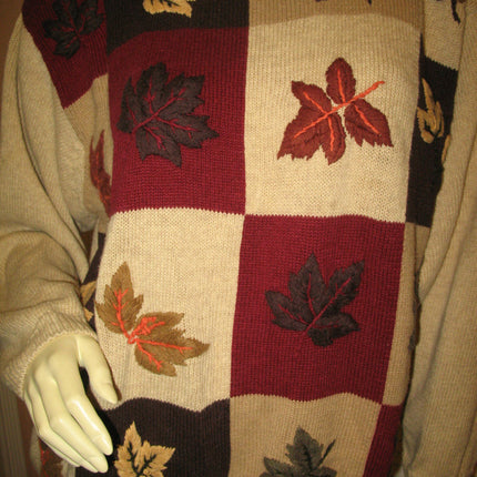 DRESSBARN Womens Sweaters Tops BEIGE Brown FALL Season Theme Embroidery Floral Leaves Leaf KNIT KNITTED KNITTING Pullover Pull-over Long Sleeve SWEATER TOP size 18 / 20 Women Woman Christmas Thanksgiving Holiday Ugly Sweater Wears Winter Wear Cold Days Clothes Clothing