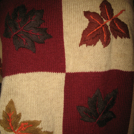 DRESSBARN Womens Sweaters Tops BEIGE Brown FALL Season Theme Embroidery Floral Leaves Leaf KNIT KNITTED KNITTING Pullover Pull-over Long Sleeve SWEATER TOP size 18 / 20 Women Woman Christmas Thanksgiving Holiday Ugly Sweater Wears Winter Wear Cold Days Clothes Clothing