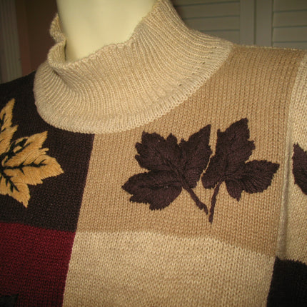 DRESSBARN Womens Sweaters Tops BEIGE Brown FALL Season Theme Embroidery Floral Leaves Leaf KNIT KNITTED KNITTING Pullover Pull-over Long Sleeve SWEATER TOP size 18 / 20 Women Woman Christmas Thanksgiving Holiday Ugly Sweater Wears Winter Wear Cold Days Clothes Clothing