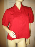 VINTAGE Old Womens Tops RED Puff Short Sleeve Button Down Collar Collared 100% COTTON TOP size Medium 10 Women Old Clothes Clothing