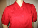 VINTAGE Old Womens Tops RED Puff Short Sleeve Button Down Collar Collared 100% COTTON TOP size Medium 10 Women Old Clothes Clothing
