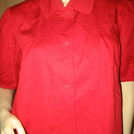 VINTAGE Womens Tops RED Puff Short Sleeve Button Down Collar Collared COTTON TOP size Medium 10
