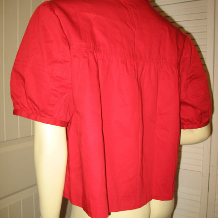 VINTAGE Womens Tops RED Puff Short Sleeve Button Down Collar Collared COTTON TOP size Medium 10