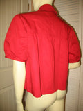 VINTAGE Womens Tops RED Puff Short Sleeve Button Down Collar Collared COTTON TOP size Medium 10