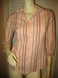 Womens Tops Multi Color Colored PEACH Pink BROWN STRIPE STRIPED Pattern Collar Collared 3/4 Sleeve Button Down Career Attire Office Work Business Wear TOP Small Women Casual Casuals Clothes Fashion Clothing
