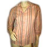 Womens Tops Multi Color Colored PEACH Pink BROWN STRIPE STRIPED Pattern Collar Collared 3/4 Sleeve Button Down Career Attire Office Work Business Wear TOP Small Women Casual Casuals Clothes Fashion Clothing