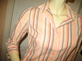 Womens Tops PEACH Pink BROWN STRIPE STRIPED Pattern Collar Collared 3/4 Sleeve Button Down Career Office Wear TOP Small