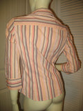 Womens Tops Multi Color Colored PEACH Pink BROWN STRIPE STRIPED Pattern Collar Collared 3/4 Sleeve Button Down Career Attire Office Work Business Wear TOP Small Women Casual Casuals Clothes Fashion Clothing