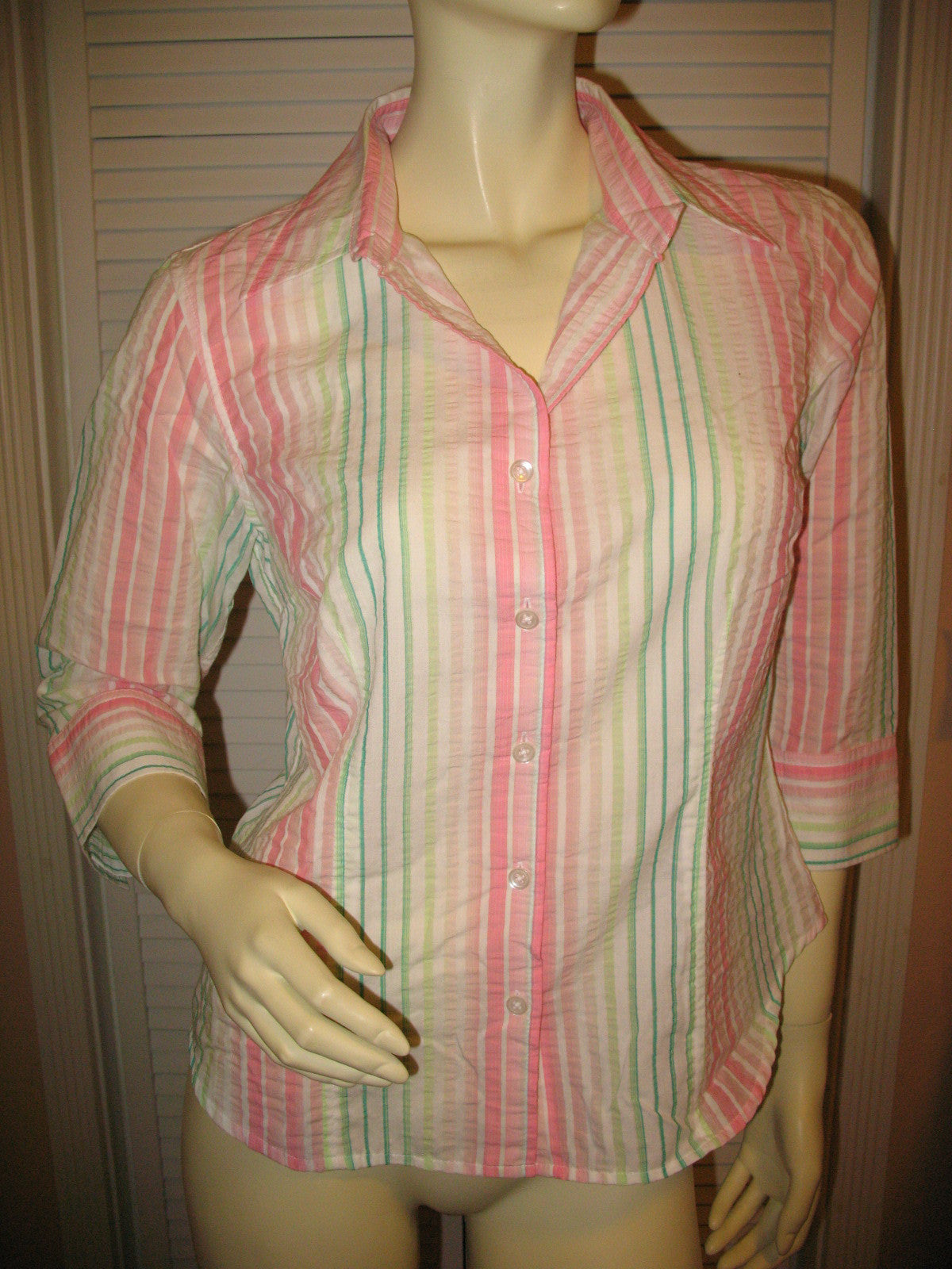 TALBOTS Womens Tops STRIPE Button Down Career Wear Office Attire TOP