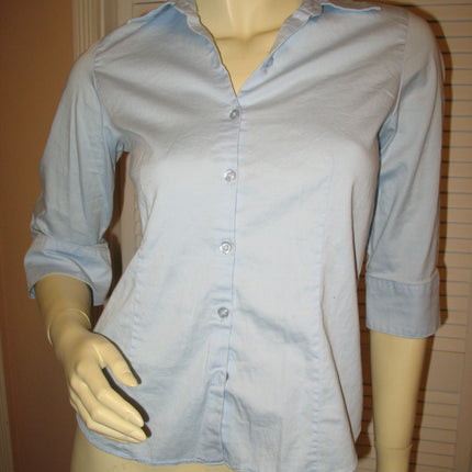 Womens Tops Light BLUE Collar Collared 1/2 Sleeve Button Down Career Work Office Wear Attire TOP Small Women Clothes Clothing Casual Casuals Fashion Wear