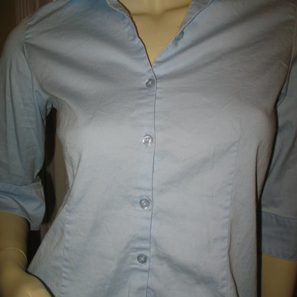 Womens Tops Light BLUE Collar Collared 1/2 Sleeve Button Down Career Work Office Wear Attire TOP Small Women Clothes Clothing Casual Casuals Fashion Wear