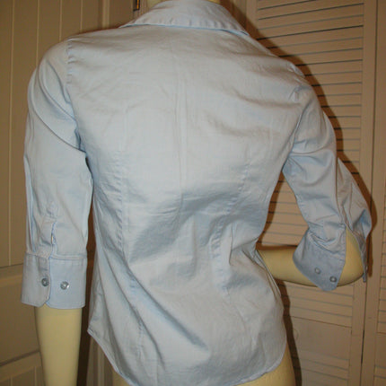 Womens Tops Light BLUE Collar Collared 1/2 Sleeve Button Down Career Work Office Wear Attire TOP Small Women Clothes Clothing Casual Casuals Fashion Wear