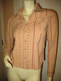 Womens Tops RUBBISH Beige Light Brown Red Maroon Floral Flowers Prints Stripe Striped Pattern Long Sleeve Button Down Collar Collared Shirt Cowboy Cowgirl Attire TOP SHIRT 100% Cotton Clothes Clothing Career Office Business Wear