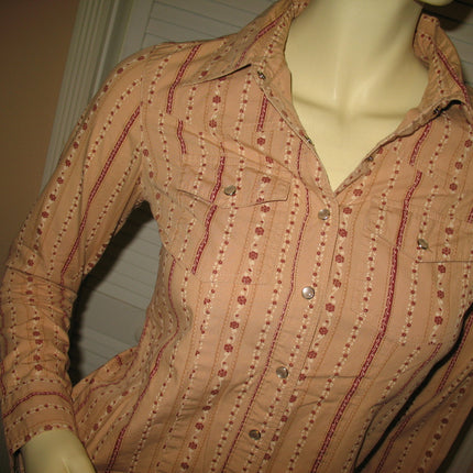 Womens Tops RUBBISH Beige Light Brown Red Maroon Floral Flowers Prints Stripe Striped Pattern Long Sleeve Button Down Collar Collared Shirt Cowboy Cowgirl Attire TOP SHIRT 100% Cotton Clothes Clothing Career Office Business Wear