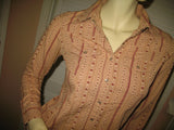 Womens Tops RUBBISH Beige Light Brown Red Maroon Floral Flowers Prints Stripe Striped Pattern Long Sleeve Button Down Collar Collared Shirt Cowboy Cowgirl Attire TOP SHIRT 100% Cotton Clothes Clothing Career Office Business Wear