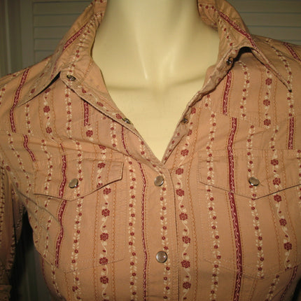 Womens Tops RUBBISH Beige Light Brown Red Maroon Floral Flowers Prints Stripe Striped Pattern Long Sleeve Button Down Collar Collared Shirt Cowboy Cowgirl Attire TOP SHIRT 100% Cotton Clothes Clothing Career Office Business Wear
