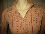 Womens Tops RUBBISH Beige Light Brown Red Maroon Floral Flowers Prints Stripe Striped Pattern Long Sleeve Button Down Collar Collared Shirt Cowboy Cowgirl Attire TOP SHIRT 100% Cotton Clothes Clothing Career Office Business Wear