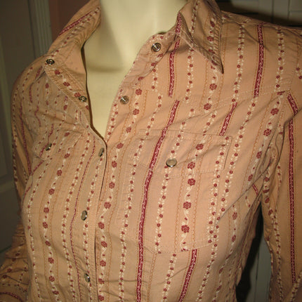 Womens Tops RUBBISH Beige Brown Red Maroon Floral Stripe Striped Long Sleeve Button Down Cowboy Cowgirl Collar TOP Clothes