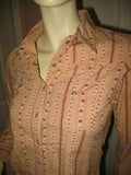 Womens Tops RUBBISH Beige Brown Red Maroon Floral Stripe Striped Long Sleeve Button Down Cowboy Cowgirl Collar TOP Clothes