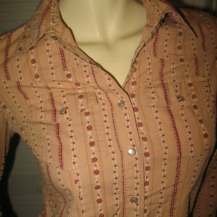 Womens Tops RUBBISH Beige Light Brown Red Maroon Floral Flowers Prints Stripe Striped Pattern Long Sleeve Button Down Collar Collared Shirt Cowboy Cowgirl Attire TOP SHIRT 100% Cotton Clothes Clothing Career Office Business Wear