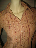 Womens Tops RUBBISH Beige Light Brown Red Maroon Floral Flowers Prints Stripe Striped Pattern Long Sleeve Button Down Collar Collared Shirt Cowboy Cowgirl Attire TOP SHIRT 100% Cotton Clothes Clothing Career Office Business Wear