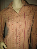 Womens Tops RUBBISH Beige Light Brown Red Maroon Floral Flowers Prints Stripe Striped Pattern Long Sleeve Button Down Collar Collared Shirt Cowboy Cowgirl Attire TOP SHIRT 100% Cotton Clothes Clothing Career Office Business Wear