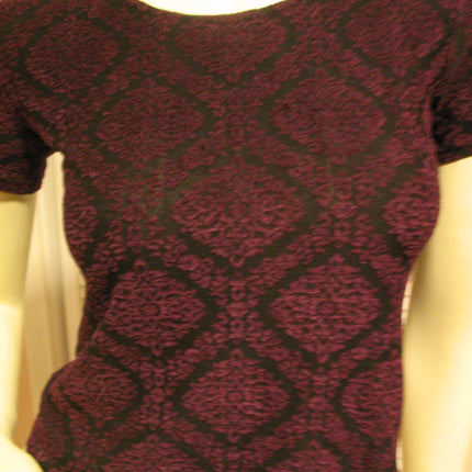 MADE In USA Womens Tops BLACK Purple RED Diamond Diamonds Geometric Pattern Short Sleeve NYLON Blend TOP Blouse Casual Clothes size Small Women Cheap Affordable Clothing Casuals Wear