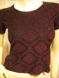 MADE In USA Womens Tops BLACK Purple RED Diamond Diamonds Geometric Pattern Short Sleeve NYLON Blend TOP Blouse Casual Clothes size Small Women Cheap Affordable Clothing Casuals Wear