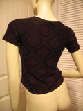 MADE In USA Womens Tops BLACK Purple RED Pattern Short Sleeve NYLON TOP Blouse Casual Clothes Small
