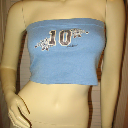 Vintage Y2K No Boundaries Womens Sleeveless Strapless Cropped Tube Bandeau Top Blue Summer Tops Sun Beach Wear