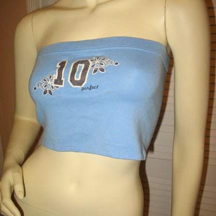 Vintage Y2K No Boundaries Womens Sleeveless Strapless Cropped Tube Bandeau Top Blue Summer Tops Sun Beach Wear