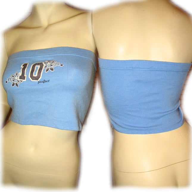 Vintage Y2K No Boundaries Womens Sleeveless Strapless Cropped Tube Bandeau Top Blue Summer Tops Sun Beach Wear