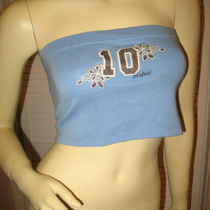 Vintage Y2K No Boundaries Womens Sleeveless Strapless Cropped Tube Bandeau Top Blue Summer Tops Sun Beach Wear