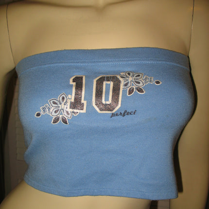 Vintage Y2K No Boundaries Womens Sleeveless Strapless Cropped Tube Bandeau Top Blue Summer Tops Sun Beach Wear