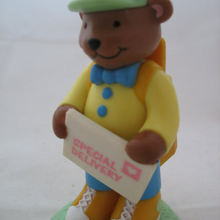 AVON Brown BEAR MAILMAN SPECIAL DELIVERY Handler Messenger Man FIGURINE Animal FIGURINES