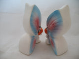 LOT 2pc BLUE PINK BUTTERFLY BUTTERFLIES Ceramic Kitchen SALT PEPPER SHAKER JAPAN