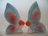 LOT 2pc BLUE PINK BUTTERFLY BUTTERFLIES Ceramic Kitchen SALT PEPPER SHAKER JAPAN