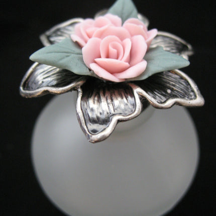 AVON NEW 2001 VICTORIAN PERFUME FRAGRANCE Empty Frost Frosted GLASS BOTTLE PINK ROSE ROSES Floral Flower Flowers SILVER PEWTER Collectibles Bottles Collectors Home Bed Bath Decors Decorations