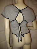 Wet Seal NWT New Womens Cut Out Open Back Top Tee Blouse Shirt Tees Tops Short Cap Sleeve Grey Gray Black Women's Summer Tops