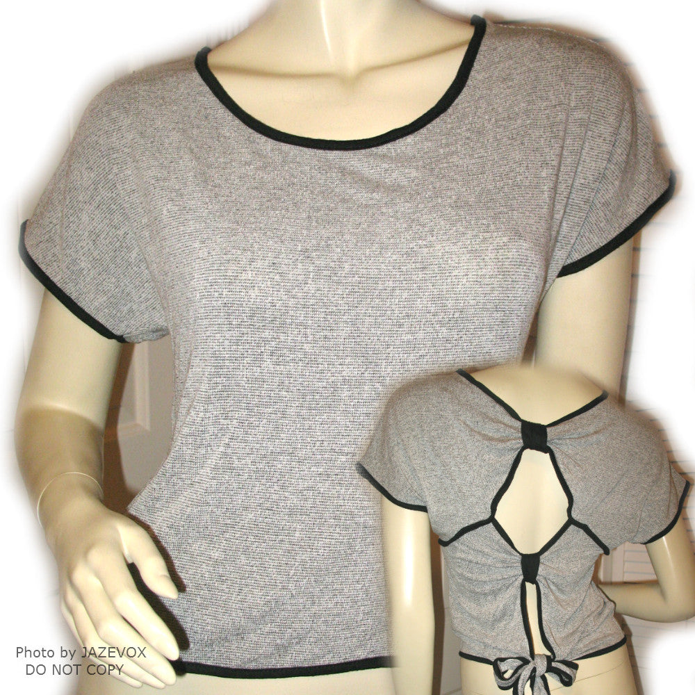 WET SEAL NWT Womens Cut Out Open Back Top Tee Blouse Shirt Short Cap Sleeve Grey Gray Black Summer Tops size XS-S