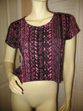 New Womens Crop Top Cropped Tops T-Shirt Tee Tee Blouse Short Sleeve Multicolor Pink Black Tribal Ethnic Pattern Print High And Low Tops Hi Lo size Medium