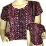 New Womens Crop Top Cropped Tops T-Shirt Tee Tee Blouse Short Sleeve Multicolor Pink Black Tribal Ethnic Pattern Print High And Low Tops Hi Lo size Medium