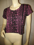 New Womens Crop Top Cropped Tops T-Shirt Tee Tee Blouse Short Sleeve Multicolor Pink Black Tribal Ethnic Pattern Print High And Low Tops Hi Lo size Medium