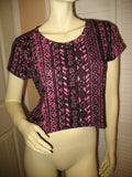 New Womens Crop Top Cropped Tops T-Shirt Tee Tee Blouse Short Sleeve Multicolor Pink Black Tribal Ethnic Pattern Print High And Low Tops Hi Lo size Medium