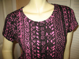 NEW Womens Crop Top Shirt Tee Pink Black Short Sleeve Ethnic Pattern Print size Medium
