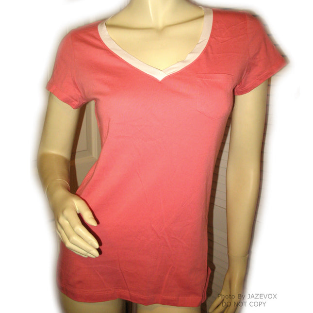 NEW Womens Womens Summer Tops Casual Wear Orange V-Neck Vneck Top Tee Shirt Short Cap Sleeve Cotton Tees Shirts Tops