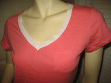 NEW Womens Orange V-Neck Vneck Top Tee Shirt Short Cap Sleeve Cotton Tees Shirts Tops Summer Tops size Medium
