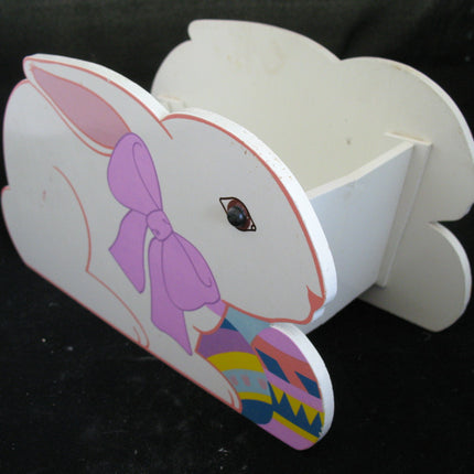 VINTAGE EASTER Sunday WOOD RABBIT BUNNY Collapsible Collapsable EGG BOX BASKET