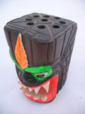 ETHNIC Tribal MONSTER FACE Sculpture WOOD WOODEN CARVED CARVING Pen Pens Pencil HOLDER HOLDERS