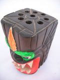 ETHNIC Tribal MONSTER FACE Sculpture WOOD WOODEN CARVED CARVING Pen Pens Pencil HOLDER HOLDERS